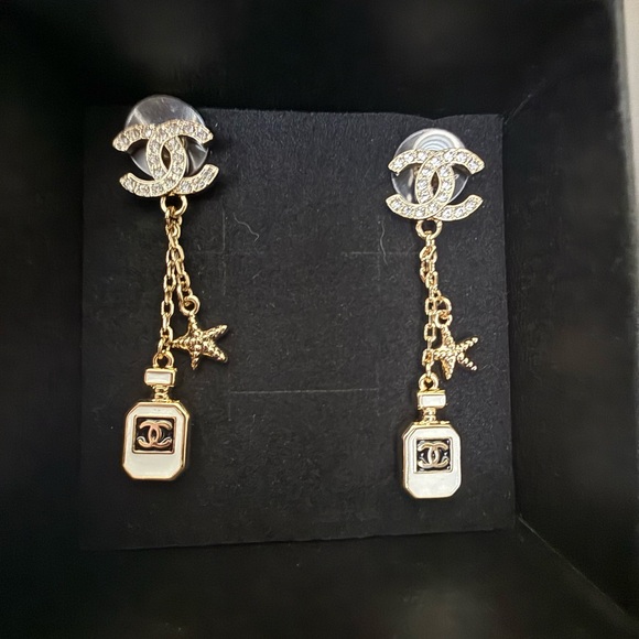 CHANEL Gold and Silver Perfume Bottle Earrings - Picture 1 of 5